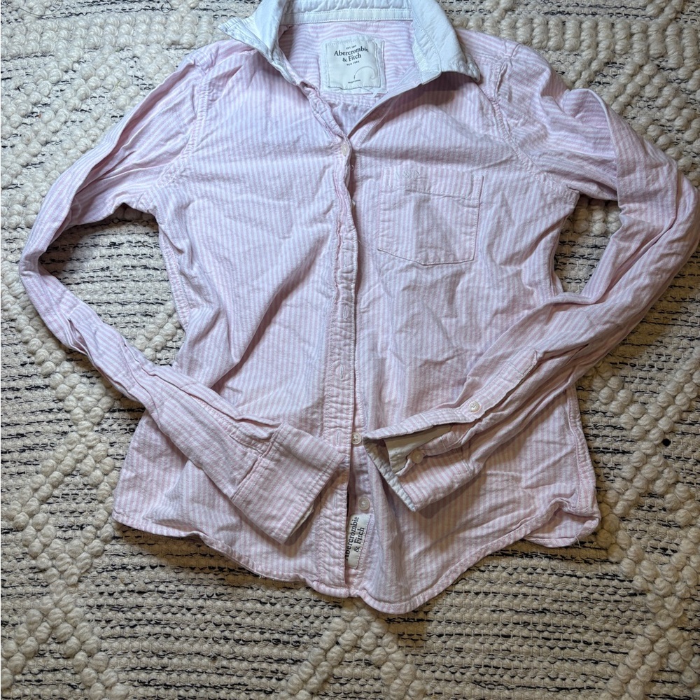 Vintage Abercrombie & Fitch Light Pink Striped Button